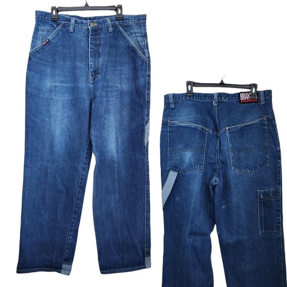 VINTAGE Braxton Baggy Wide Leg Carpenter Jeans‎ Hip Hop Y2K Men 38 36x32 Blue - Picture 1 of 16